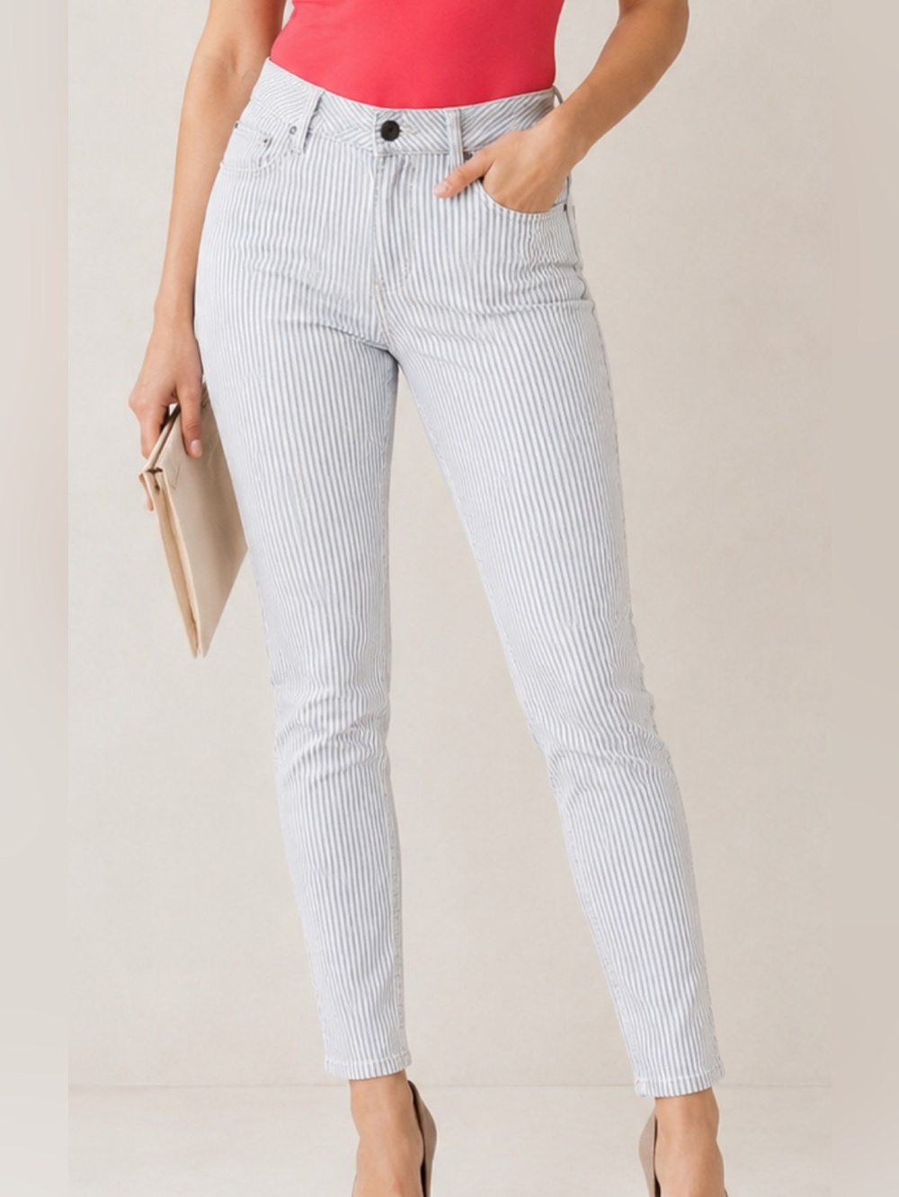 ANN TAYLOR Blue & White Striped Skinny Ankle Curvy Fit Jeans N…